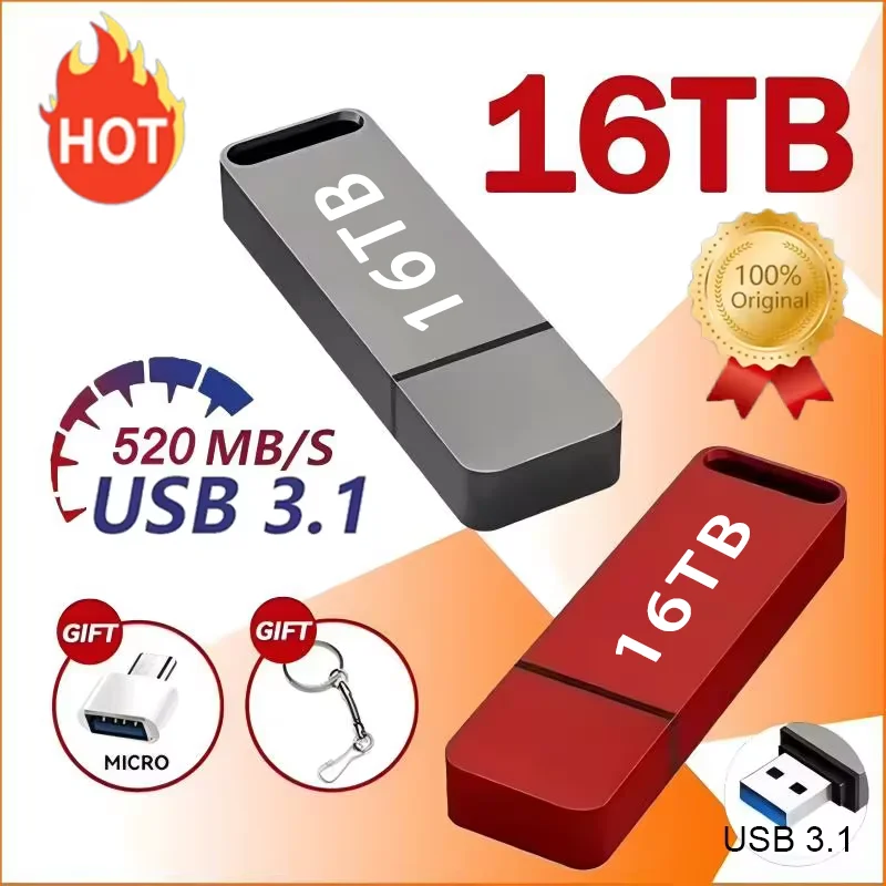 Original Pen Drive 16TB USB 3.2 Flash Drive High-Speed Pen Drive Type-C Metal USB Memory For Computer Storage Devices2025