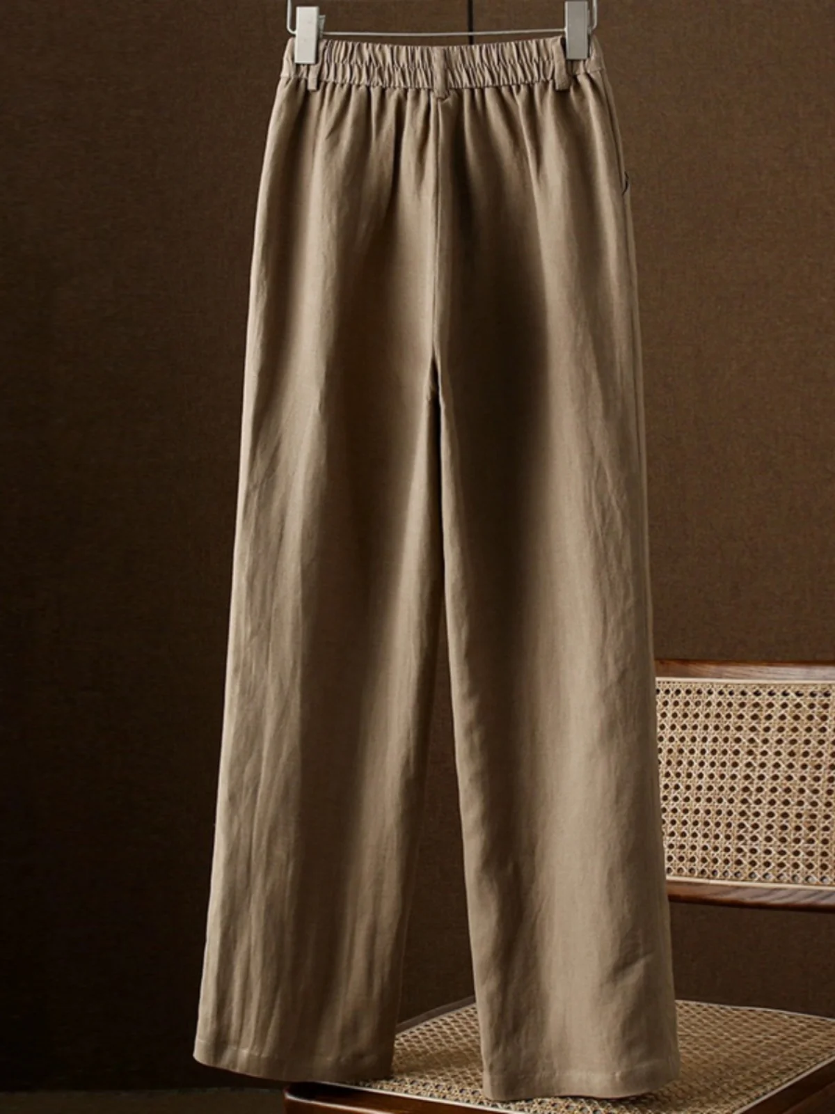 ارتفاع الخصر مستقيم الساق الكتان مزيج القطن السراويل النسائية الخريف رقيقة جديدة Sle ثنى واسعة الساق السراويل السراويل الطويلة غير رسمية