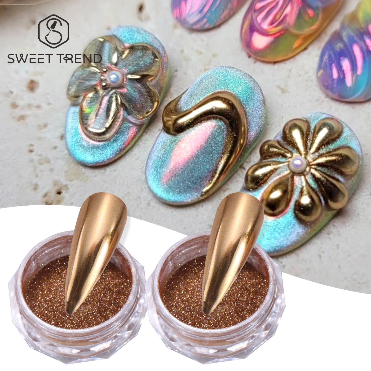 2 pièces Pigment pour ongles Or Métallique Y2K, Poudre à frotter effet miroir magique, Couleur de luxe, Effet Chrome Flash, pour manucure DIY scintillante et magnifique pour les soirées