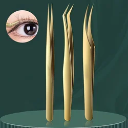 High Precision Eyelash Tweezers False Eyelash Appligator Tool for Straight and Curved Eyelash Exte
