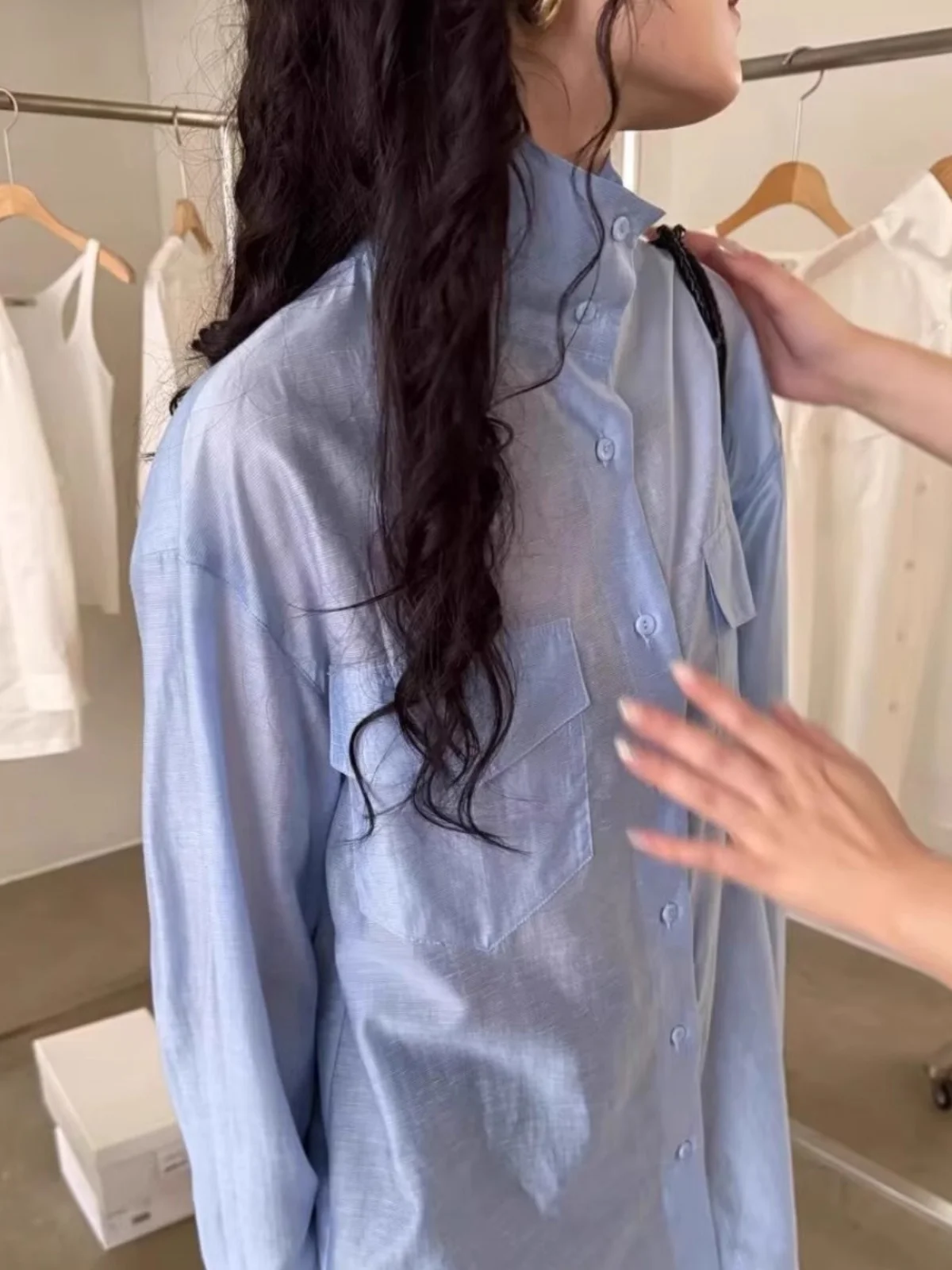 

Loose Long Sve Silk irt Stand Collar k Stripe Pattern East Gate Lakeside Vintage Small ence Women's Faion irt