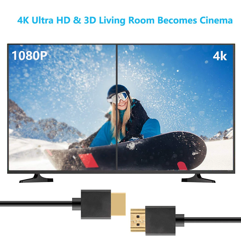 4K UHD Cable HD2.0 19+1Core OD3.2mm Ultra Thin Video Audio Cord for Computer Xbox PS3 DVD Monitor Projector HDTV Set-top Box