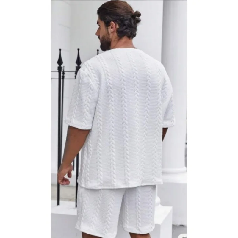 T-shirts for Men's Leisure Sports T-shirt Shorts Korean Personality Fashion Checkered Oversized Two-piece Set Boutique Clothing