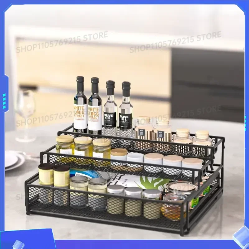 for Pull Out Storage Rack 3 Layers Foldable Kitchen Seasoning Racks Living Room Household Arrange Organizer Metal Storage
