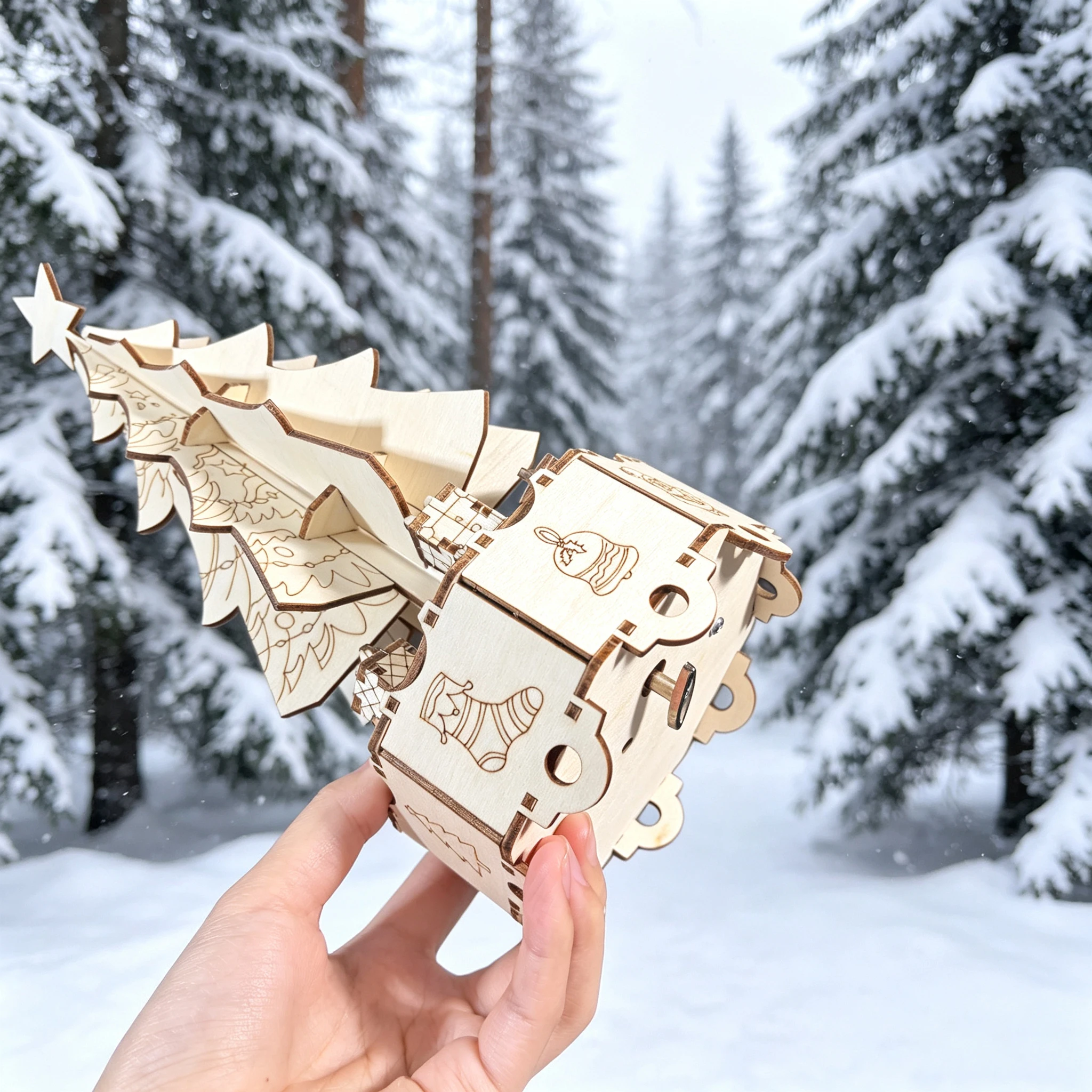 DIY Wooden Rotating Christmas  - Music Box Wooden 3D Puzzle Rotating 评论和价格