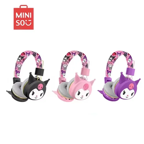 Sanrio nuevo impreso Kuromi Bluetooth auriculares inalámbricos dibujos animados con micrófono plegable ligero auricular para teléfono portátil