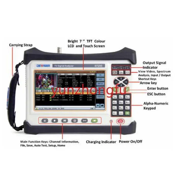 Digital Analog TV Signal Analyzer DVB-C/C2 DVB-T/T2 DVB-S/S2 Satellite Analysis Meter S7200 ( ATSC and ISDB-Tb Option)