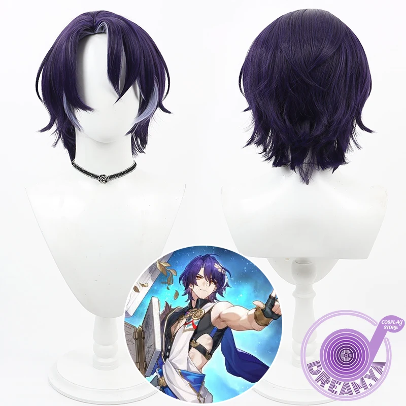 

Dr. Ratio Cosplay Wig Honkai Star Rail Purple Mixed Short Synthetic Hair Heat Resistant Halloween Role Play Party + Wig Cap