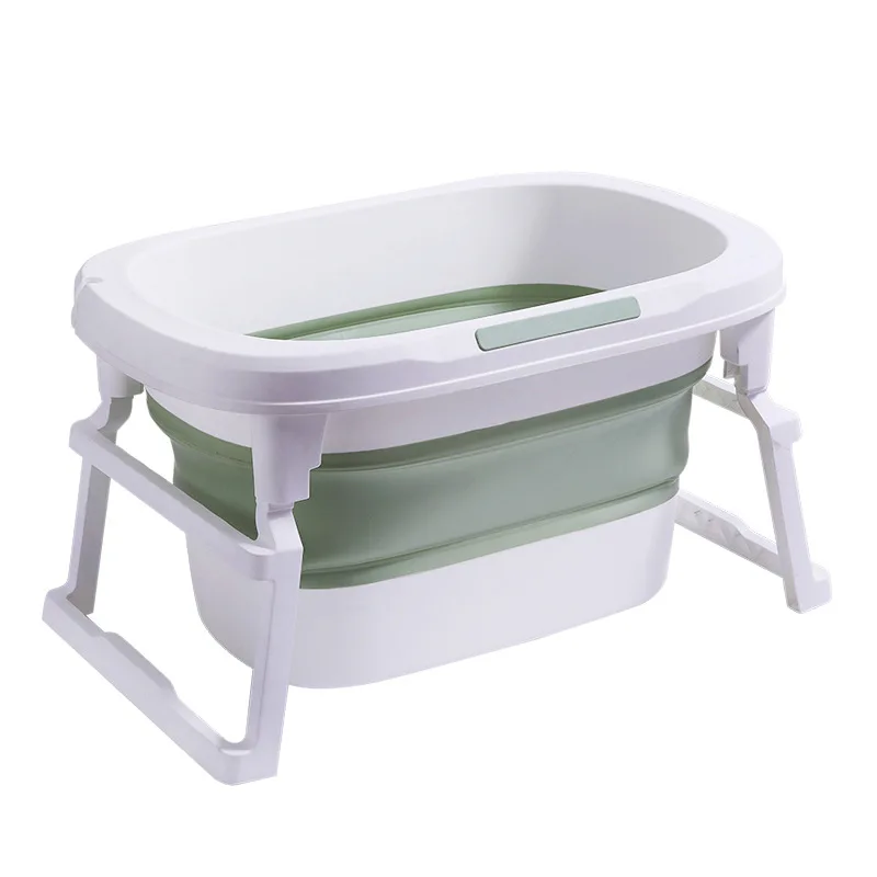 Baby Bath Bucket with Stand, Folding Bathtub, Cartoon, Multi-function