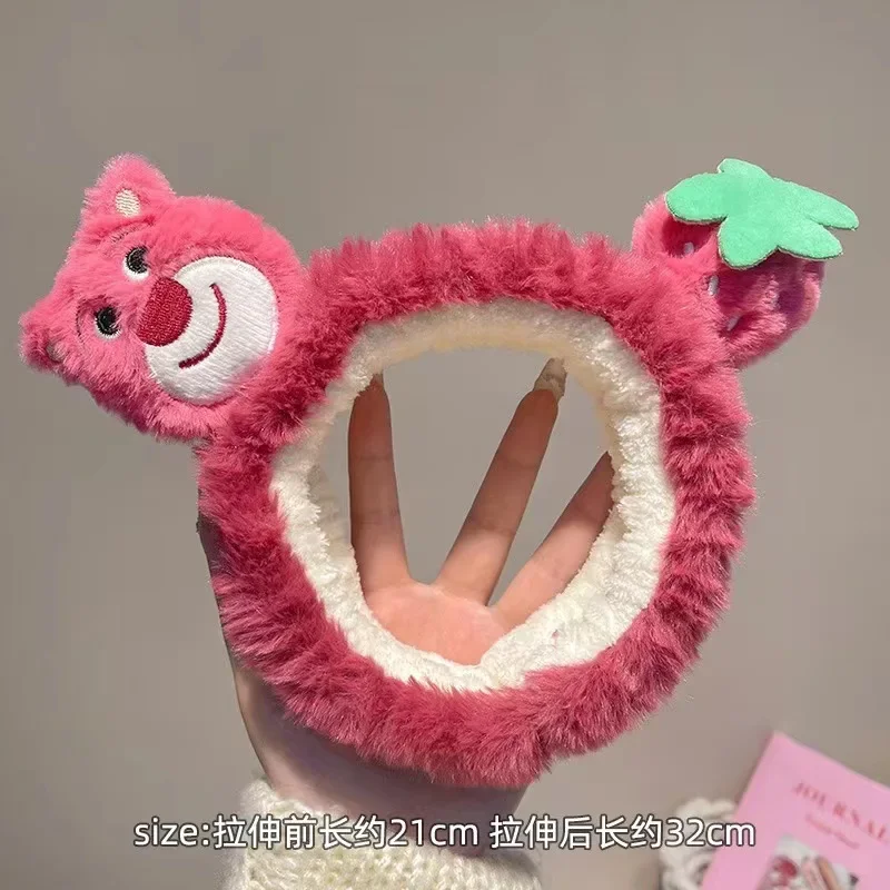 Cartoon Pink Strawberry Bear Headband Plush Face Wash Hairband Pressed Hair Anti-Slip Headband for Women Hair Accessoires