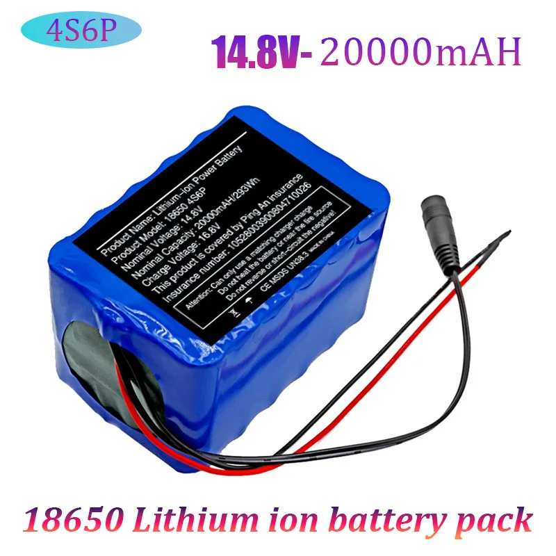 

14.8V 4S6P 20000Mah 20Ah 18650 Rechargeable Li-ion Battery Pack for Night Fishing Light Heater Mining Amplifier Battery with BMS