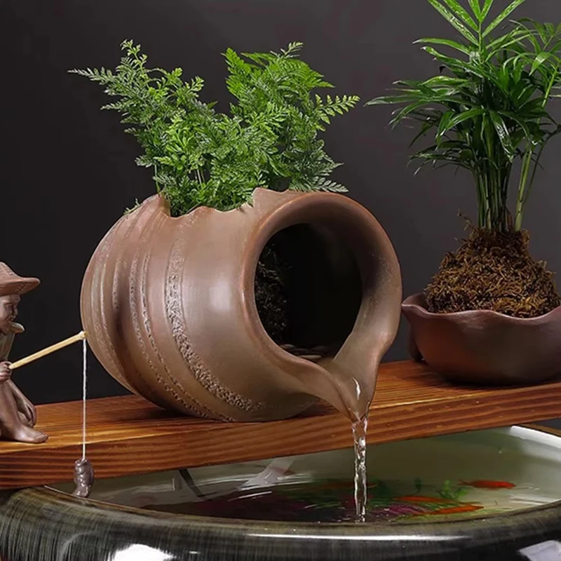 

Circulating Water Clay Pot Waterfall Jar Courtyard Fountain Fish Tank Indoor Garden Decor Ceramic Jar Outdoor Ornament Landscape