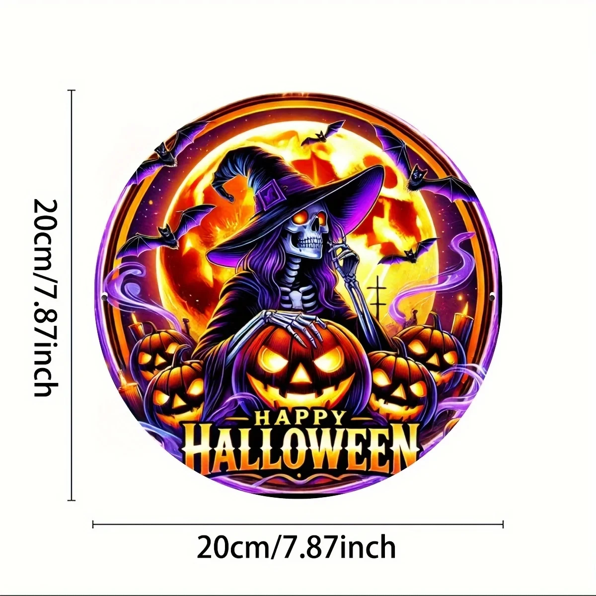 Halloween Gothic Witch Metal Sign Art Set, Featuring Bats, Pumpkin Lanterns, and a Haunted House—Windproof and Rainproof for Indoor and Outdoor Use