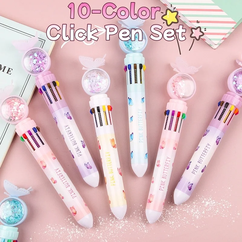 Cute Rabbit 10-Color Click Pen Set Retractable Multicolor Ballpoint Pens with Smooth Ink for Students for Office Stationery