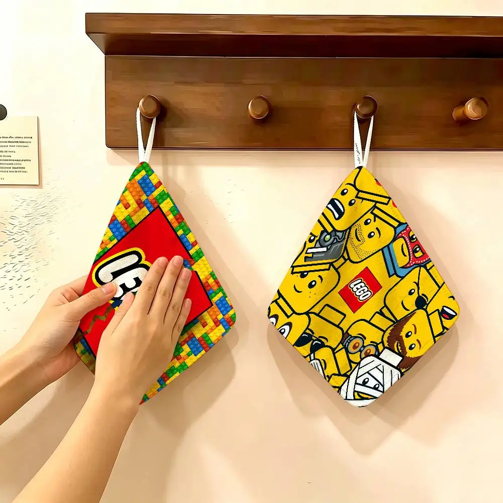 Cool L-LEGOs Cartoon Polyester Cotton Hand Wiping Towel, Anti-shrink Hanging Kitchen Cloth for Household Cleaning