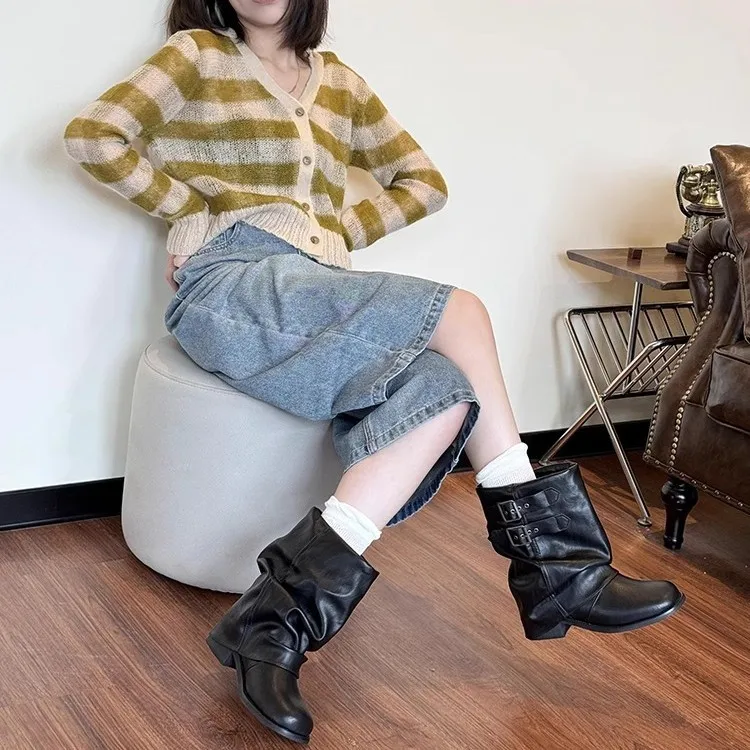Short boots women's 2025 autumn and winter new item black super hot pants leg boots short boots women - view 3