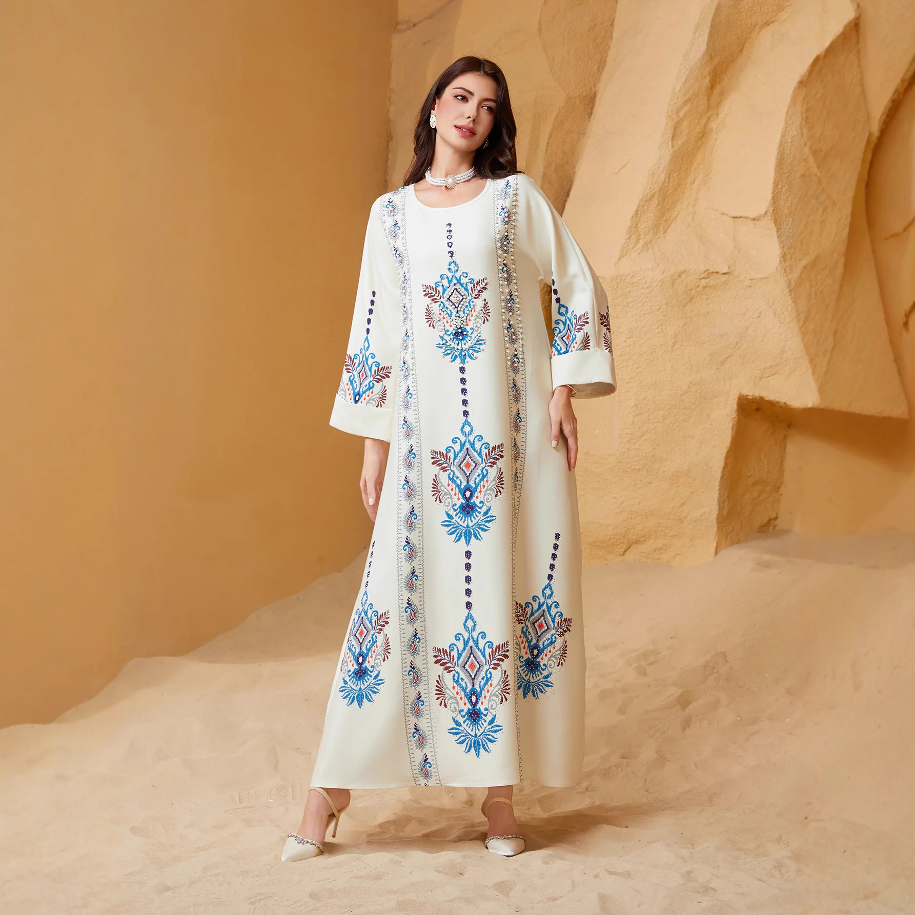 

Zd040 Women's Printed Long Robe Dress Abaya Ethnic Style 2026 Muslim Long Dress Robe Abaya Ramadan Dubai Luxury Islam Elegant