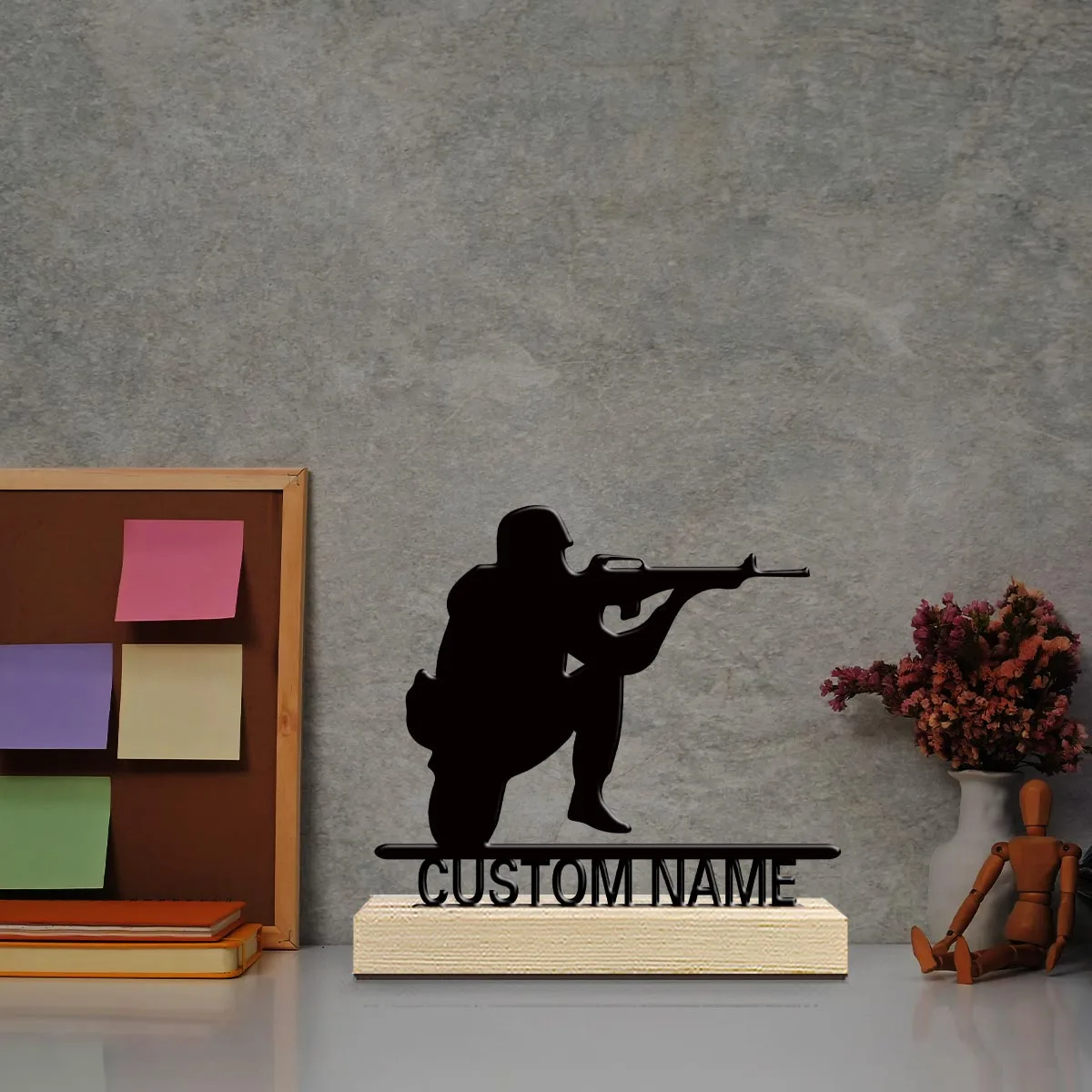 1pc Metal Desktop Ornaments and Decorations Custom Content With Wooden Base Bar Decoration, Holiday Gifts