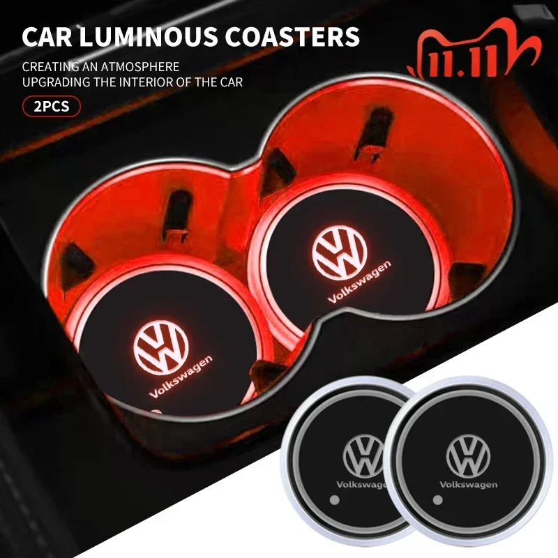 1/2 قطعة LED سيارة مضيئة كوستر حامل الكأس المضادة للانزلاق حصيرة ل Volkswagen مازدا أوبل نيسان سكودا بيجو سيتروين لكزس داسيا تسلا