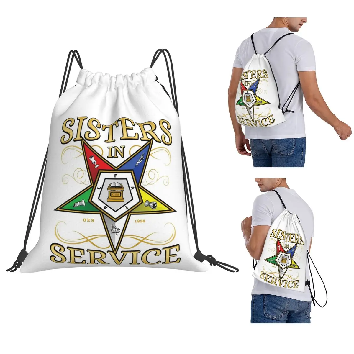 OES Emblem Order Of The Eastern Star Backpacks Portable Drawstring Bundle Pocket Sundries Bag Book Bags for Man Woman School
