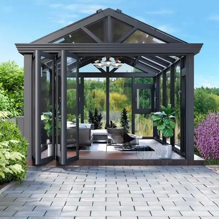 حاوية جاهزة متينة للاستخدام الخارجي للمنزل بإطار من الألومنيوم من الزجاج المقسى مقاومة للماء لغرفة الشمس لحماية الإعصار #4