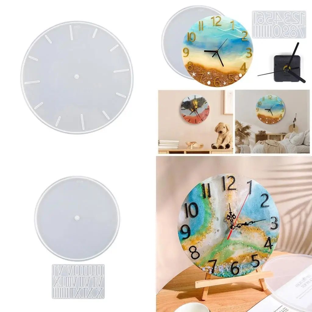 

D46E Часы с круглым номером Силиконовая форма DIY Настенные гобелены Форма DIY Часы Смола Плесень