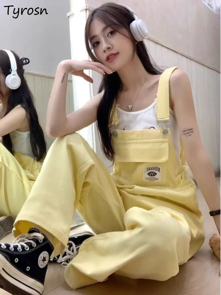 

Jumpsuits Women Denim Summer Straight Design All-match Simple Solid Tender Daily Students Cozy Streetwear Charming Korean Style