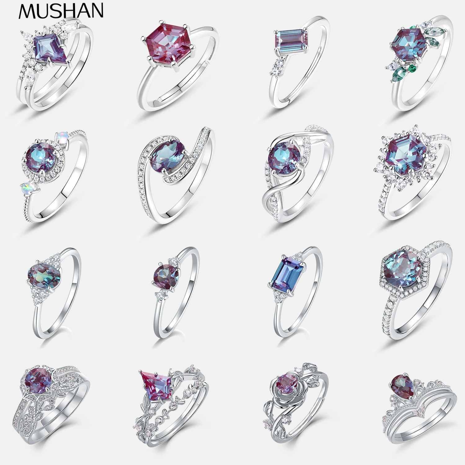 

MUSHAN Luxury Jewelry Alexander Stone Ring S925 Silver Set With Cultured Colored Topaz Layered Ring