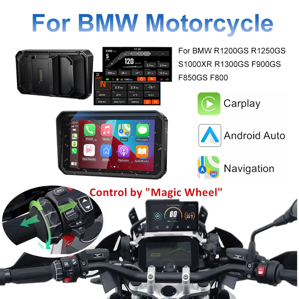 

6 inch Motorcycle CarPlay Wireless Android Auto GPS Navigation DVR For BMW R1200GS R1250GS F800 F900 S1000XR With Wonder Wheel