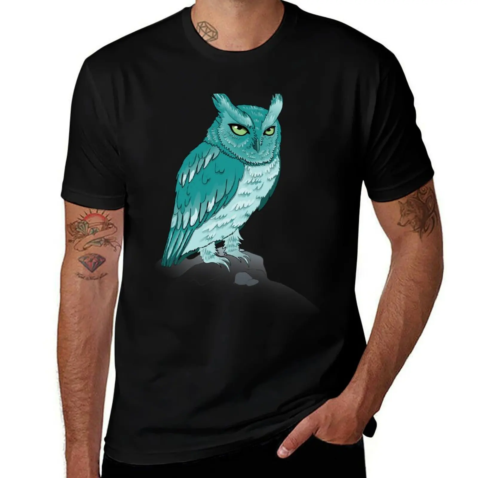 Teal Owl T-Shirt Minimal Art Print T-Shirt