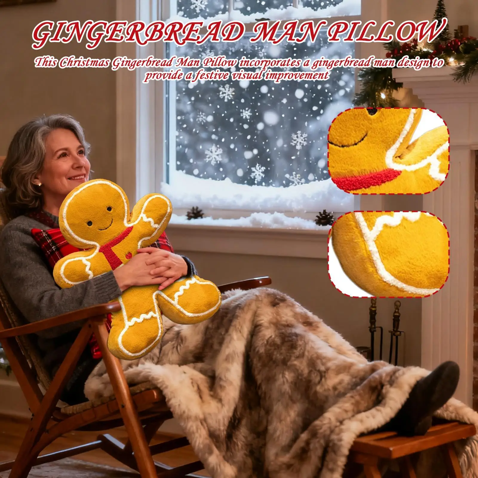 

Christmas Gingerbread Man Pillow 40cm Soft Cute Gingerbread Shaped Christmas Decorative Throw Pillow Winter Holiday Decoration
