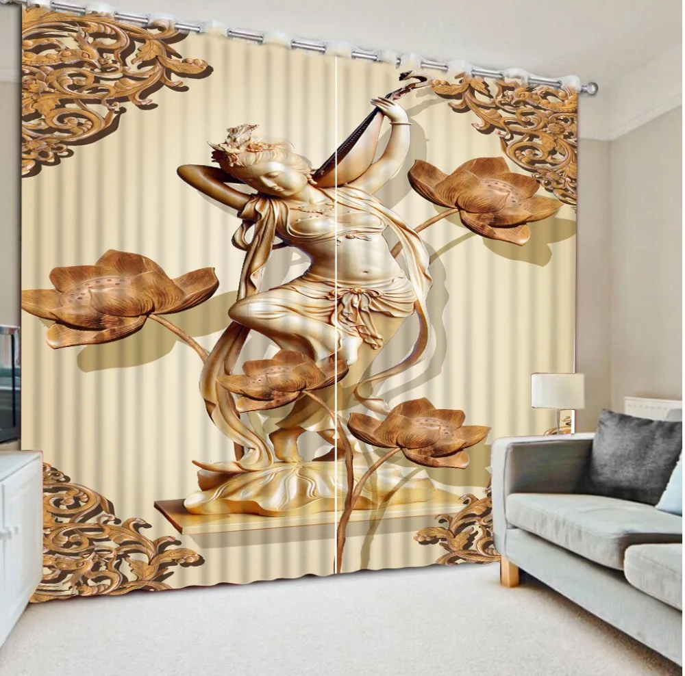 Curtain Fabrics Home Bedroom Decoration Custom Any Size 3D Curtain Wood Carving Female Curtains For Bedroom 3D Curtains