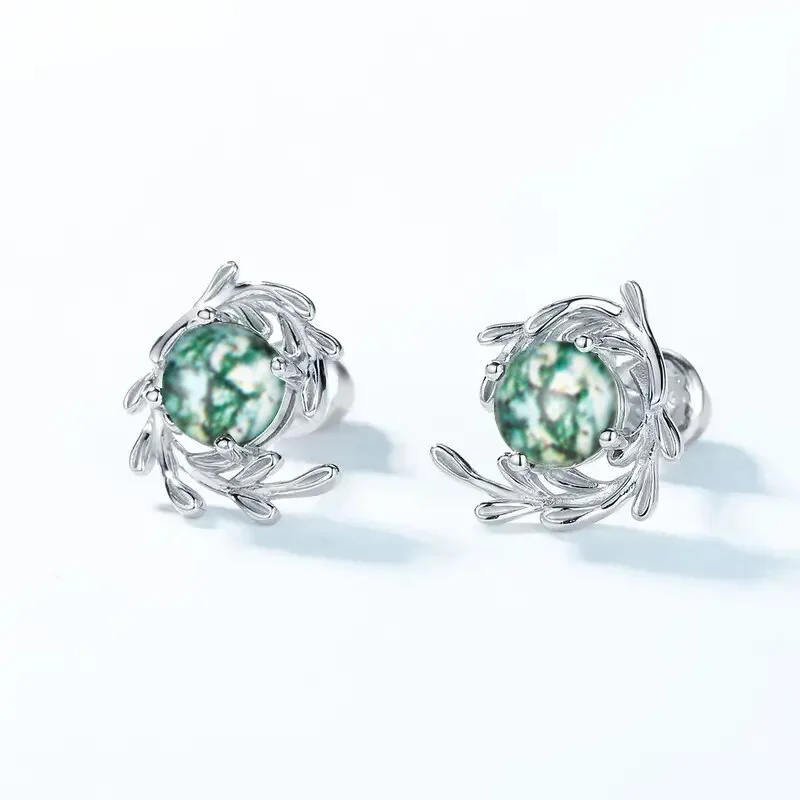 European and American Green Moss and Water Grass Stickers Earrings, Fashionable and Simple Design, Daily Commuting Accessories