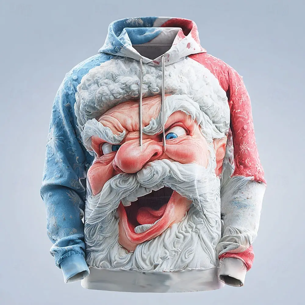 

Funny Santa Clause Graphic Men's Hoodies Creative Christmas Theme Hooded Sweatshirt Loose Casual Comfortable Long Sleeve Clothes