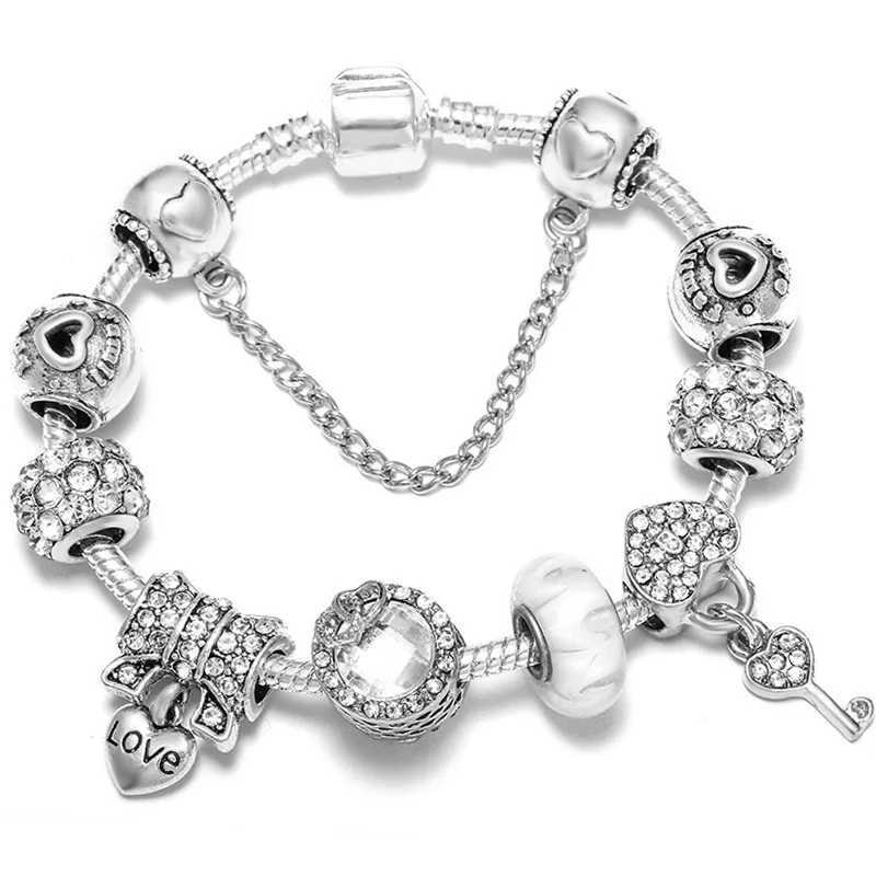 Silver Plated Charm Bracelet with Key Lock Pendant, Wedding Gift