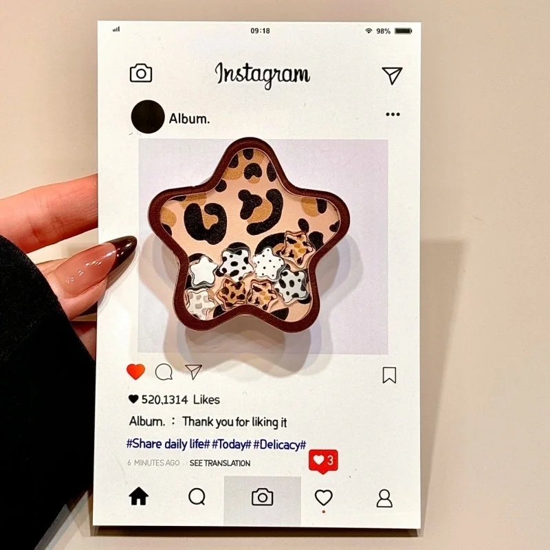 

Милый мультяшный кронштейн с леопардовым принтом Star GripTok Grip Tok для iPhone 15 16, универсальный держатель для телефона, подставка для телефона