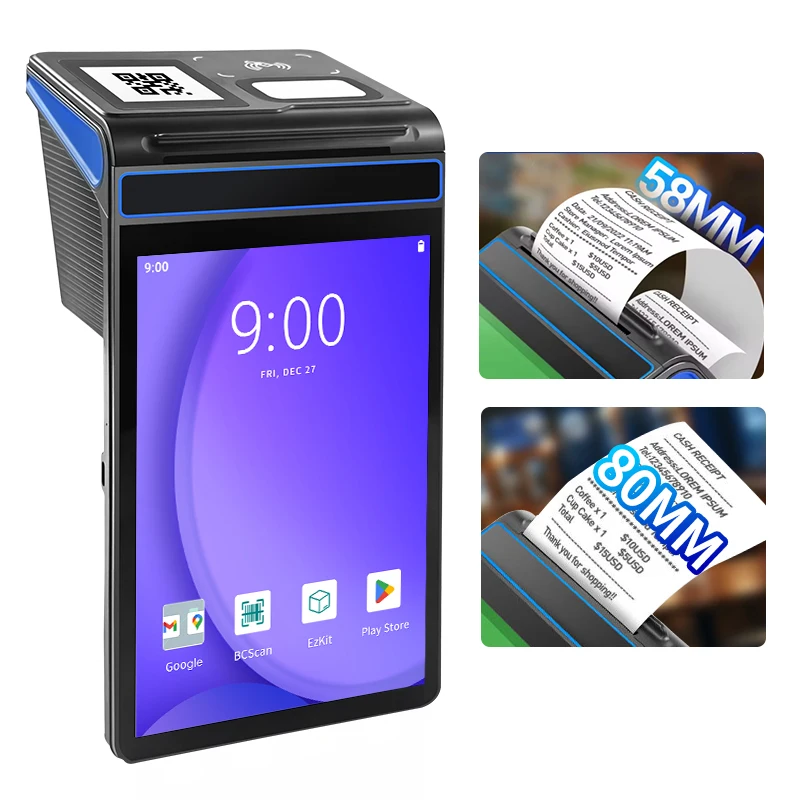 

F1-88 Desktop Cash Register 8 Inch Touchscreen 80mm Adjustable Terminal Printer Fast Barcode Scan Gms WIFI BT Android 14 Pos
