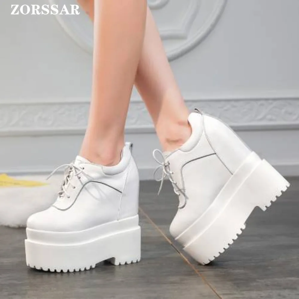 16cm Women Shoes Sneakers Platform Heel Height Increased Wedge Pumps White Sneakers Shoes Breathable High Heels For Women