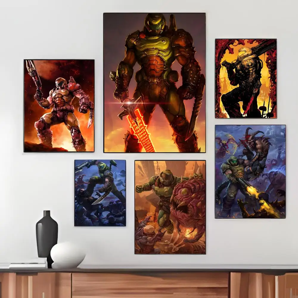 FPS Game D-DOOM Eternal Poster Pegatina artistica HD autoadhesiva impermeable para salon dormitorio