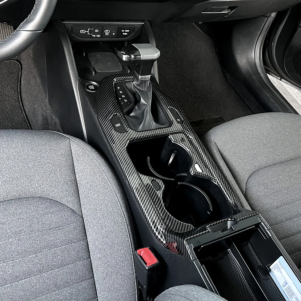 

Carbon Fiber Center Console Gear Shift Panel Cup Holder Cover Trim For Kia K4 2024 2025 2026 Accessories LHD