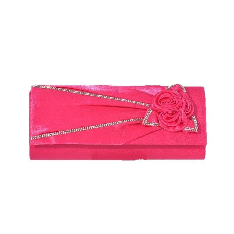 

Женская сумка с 3D розой и аппликацией, новое банкетное платье, вечерняя сумка с блестящими бриллиантами, элегантный плиссированный клатч цвета фуксии для свадебной вечеринки