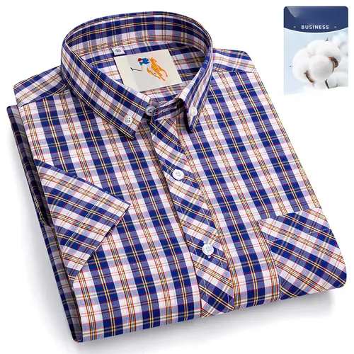 Plus Size 9XL 100% Cotton Thin Summer Short Sleeve Shirts for Men Slim Fit Formal Casual Plain Shirt Soft Plaid Hawaiian Clothes - Image 10