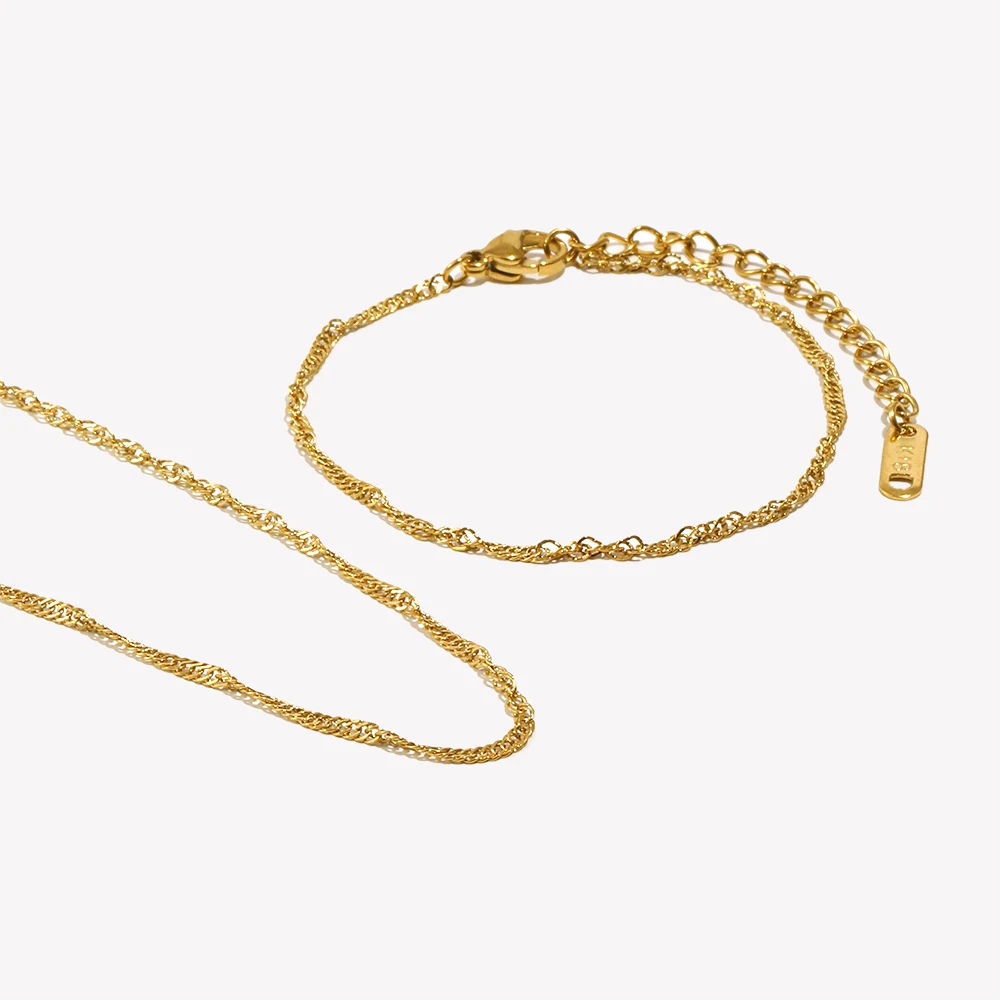 E.B.belle Fashion Water-wave Gold Bracelets for Girl Tarnish Free Anti-allergy Stainless Steel 18K Gold Plated Chain Bracelet