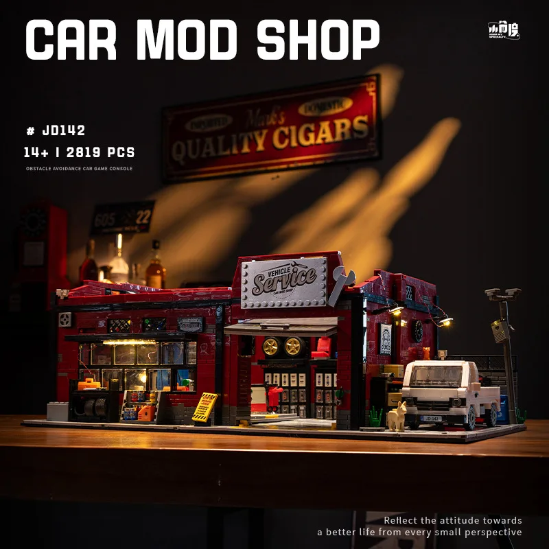 2819pcs Vehicle Service Car Mod Shop,Car Repair Street View LED Model Ornaments,Lighting Creative Building Blocks DIY Toys Gifts