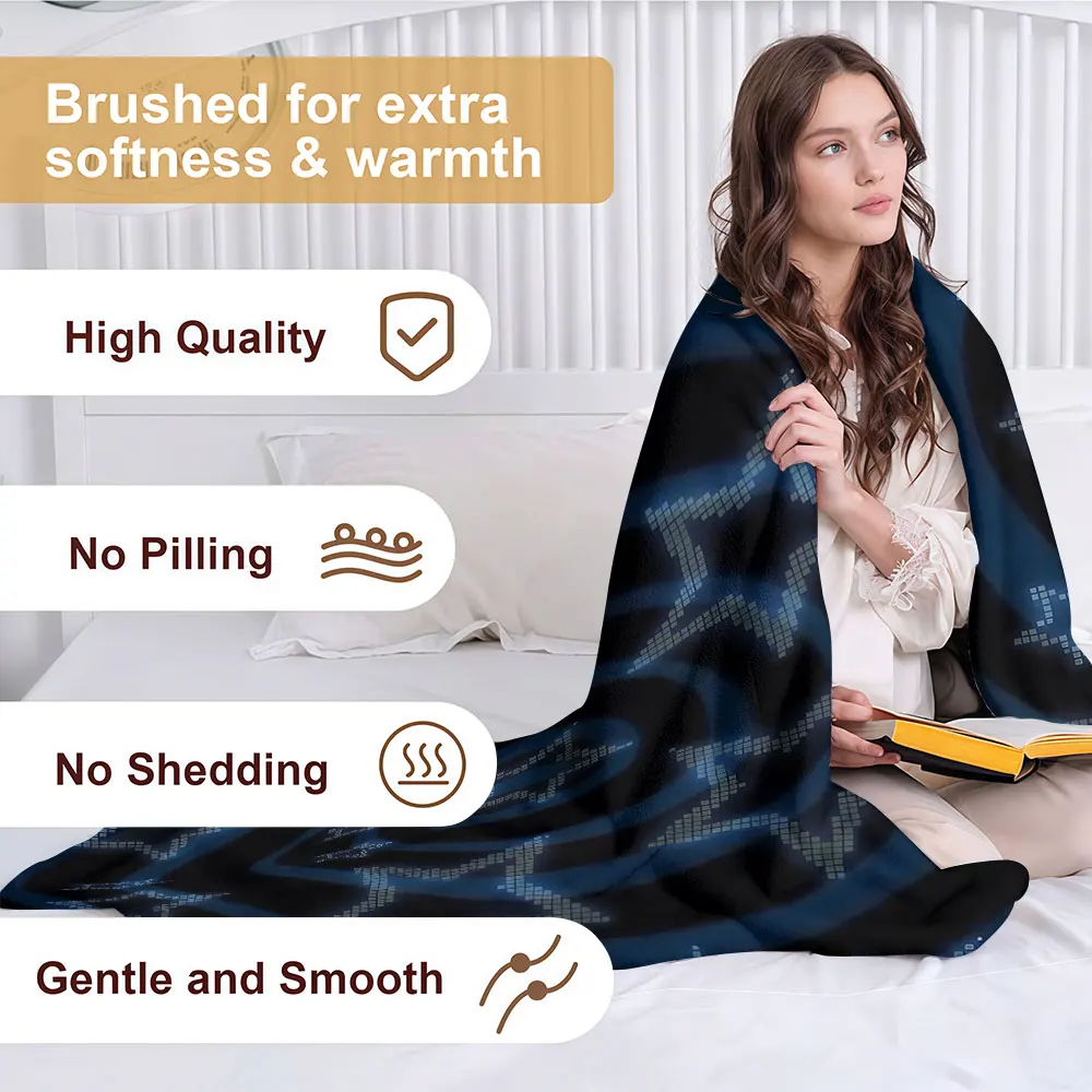 Blue Spiral Star Soft Warm Flannel Blanket Lightweight Cozy Christmas Halloween Home Decor Room