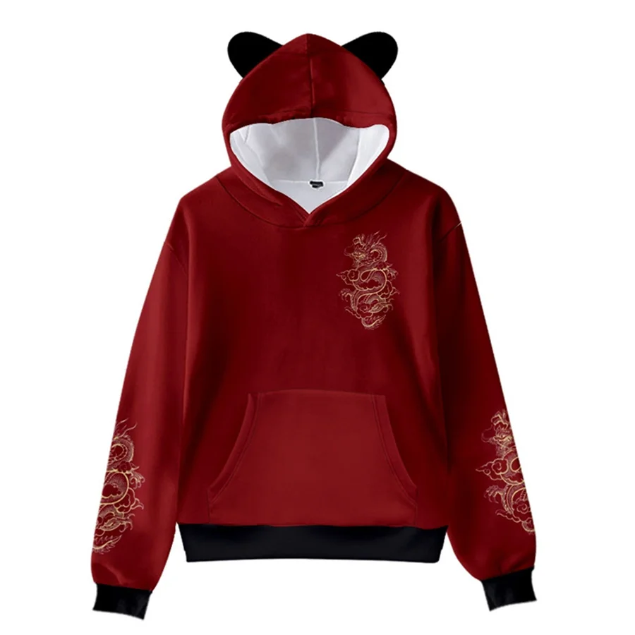 أنيمي التنين الجرافيك هوديس البلوز سترة القط الأذن هوديي بنين بنات مقنعين بلوزات تأثيري حلي