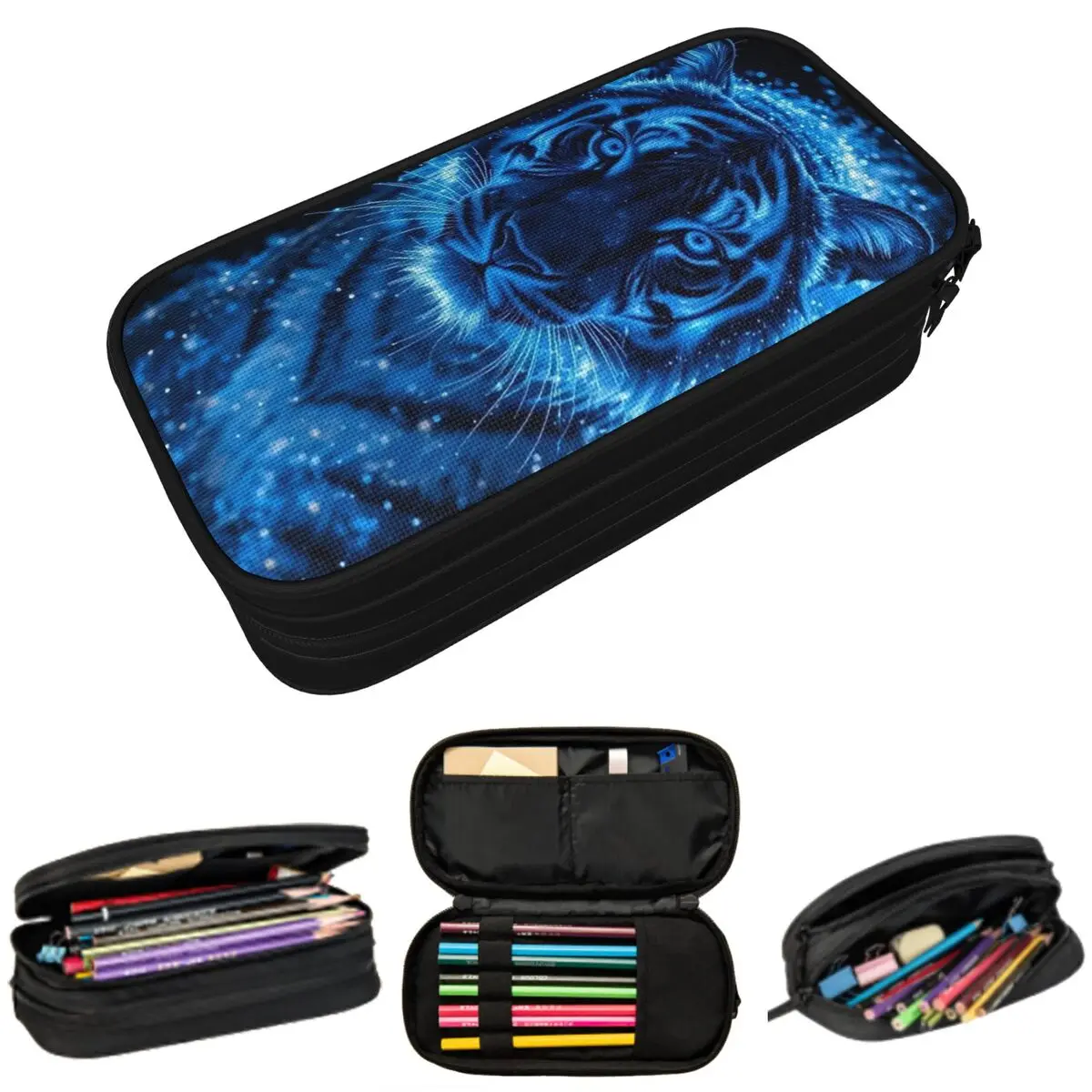 

Светящийся пенал «Сияющий тигр» с синим светом для школьников, коробка для ручек, сумка для канцелярских принадлежностей, органайзер для ручек