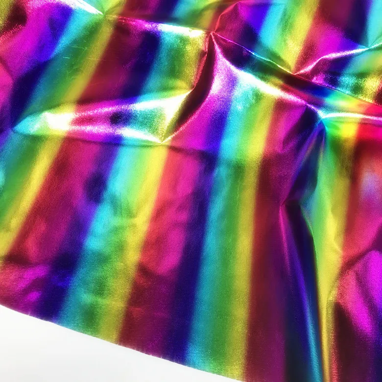 Rainbow Colours Reflective Stiffness Foil Coating Designer Fabrics Faux Leather Creative Decorative Fabrics