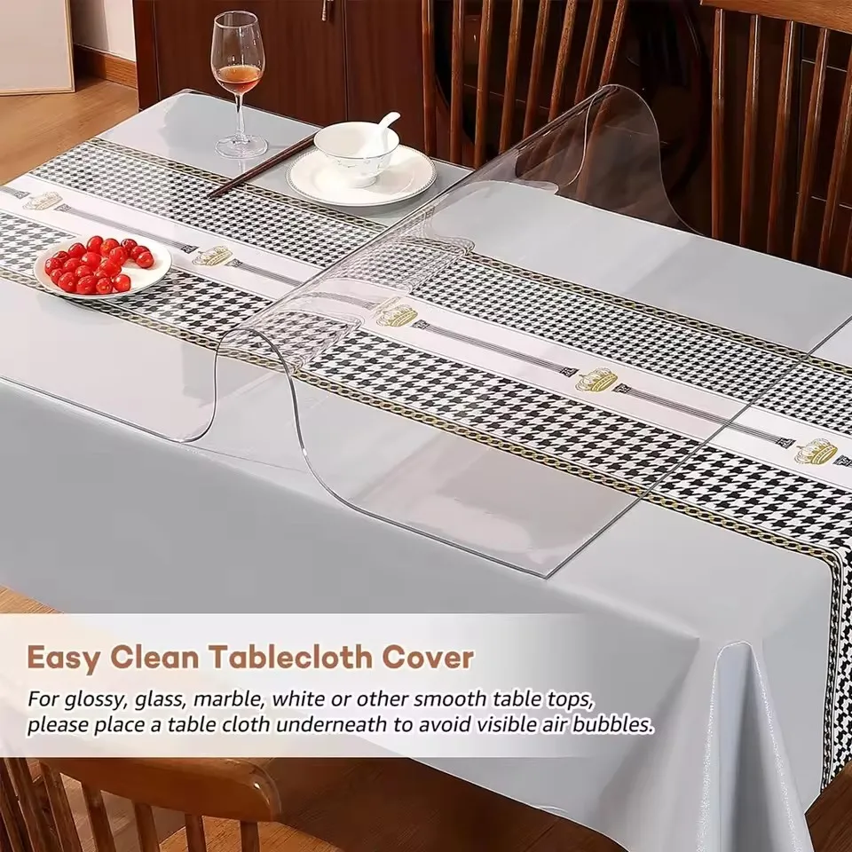 PVC transparent tablecloth with a thickness, heat-resistant, waterproof, and oil resistant dining table mat, 1pc