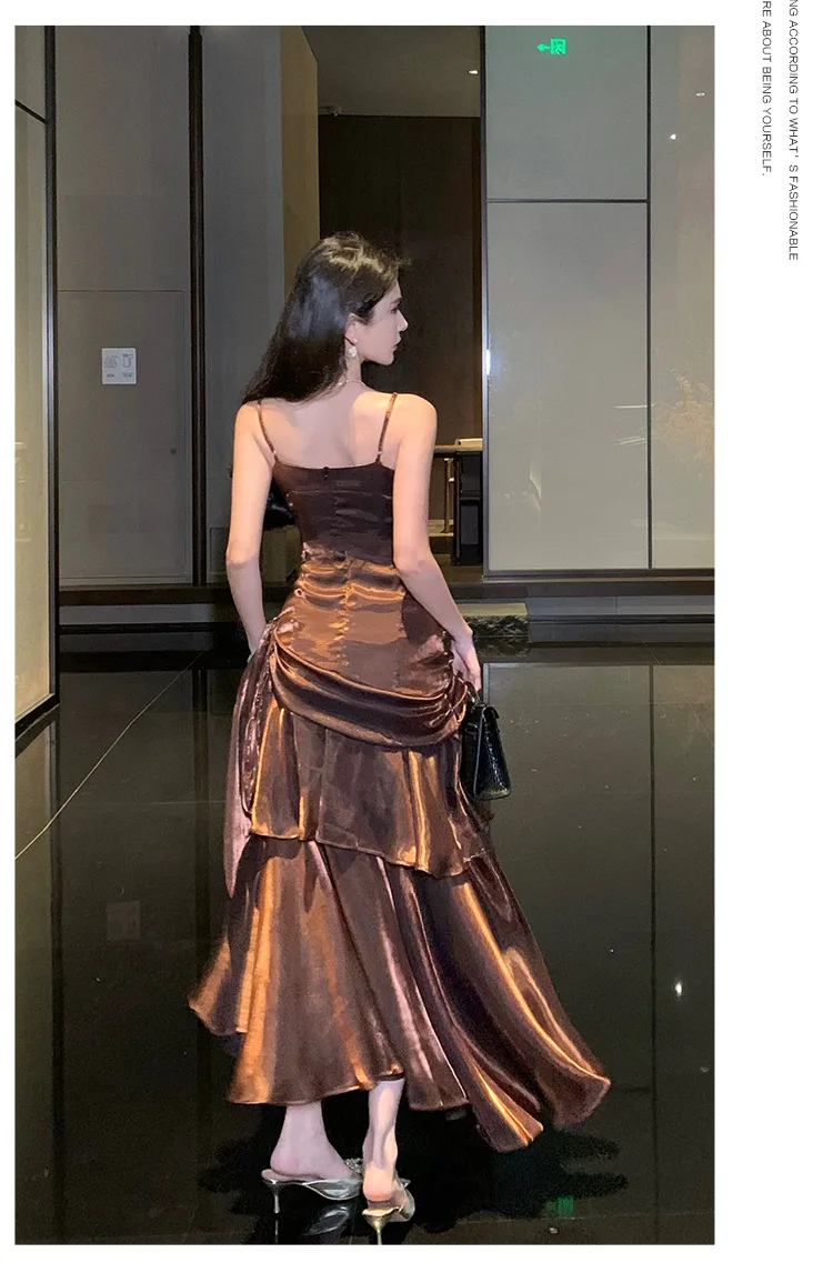 فستان نسائي أنيق مكشكش مثير فستان سهرة لحفلات أعياد الميلاد وحفلات الزفاف وحفلات التخرج فساتين طويلة رداء نسائي